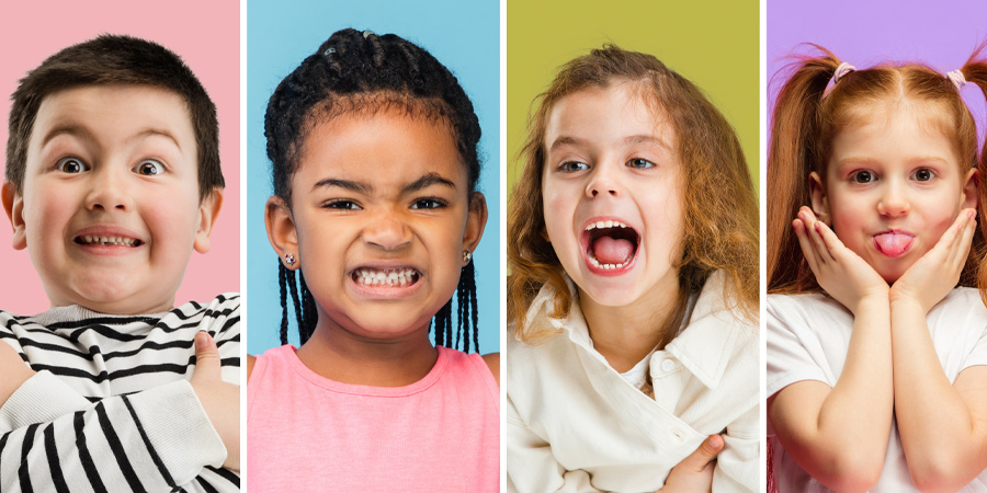 Crianças expressando tipos diferentes de sentimentos